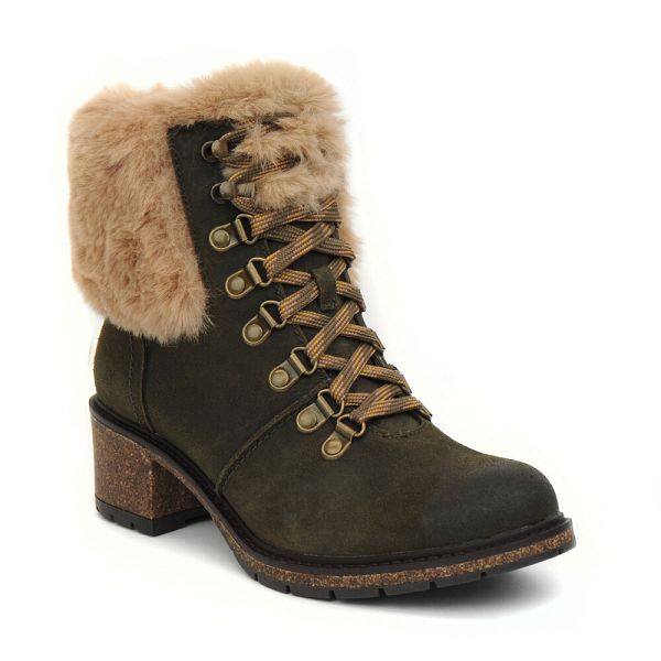 Aetrex Women's Brooklyn Weather-Friendly Fur Lace Up Boots Khaki Shoes UK 1785-430